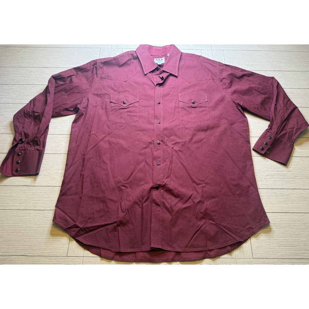 Ely Cattleman Mens XXL Burgundy Western Cowboy LS Pearl Snap Geo Print‎ Shirt